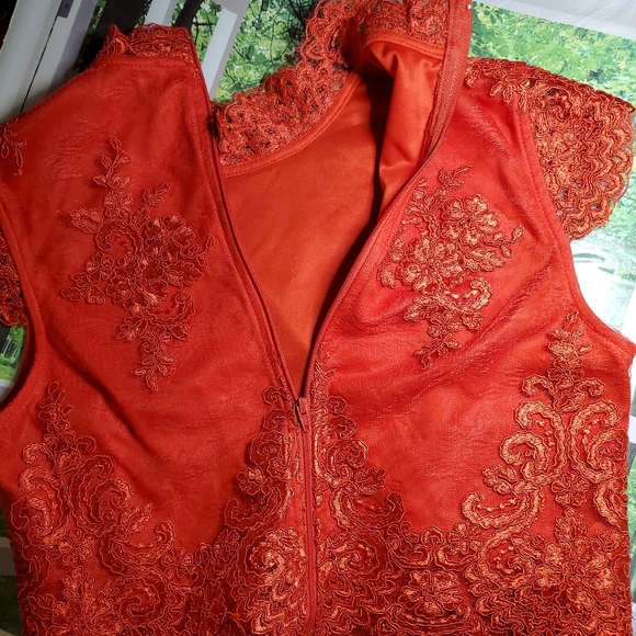 A.Drea 2 Piece Dress A-Line Floral Lace Red Size M - Picture 9 of 15